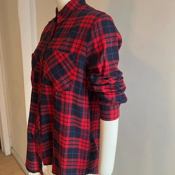 Coconut Woman L Plaid Button Down Shirt Red Navy Blue Checked - Picture 4 of 12